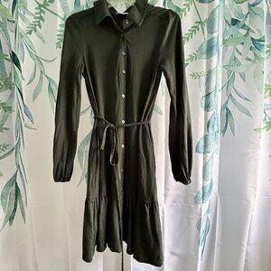 Boden Tiered LS Mini Shirt Dress, self tie, with pockets